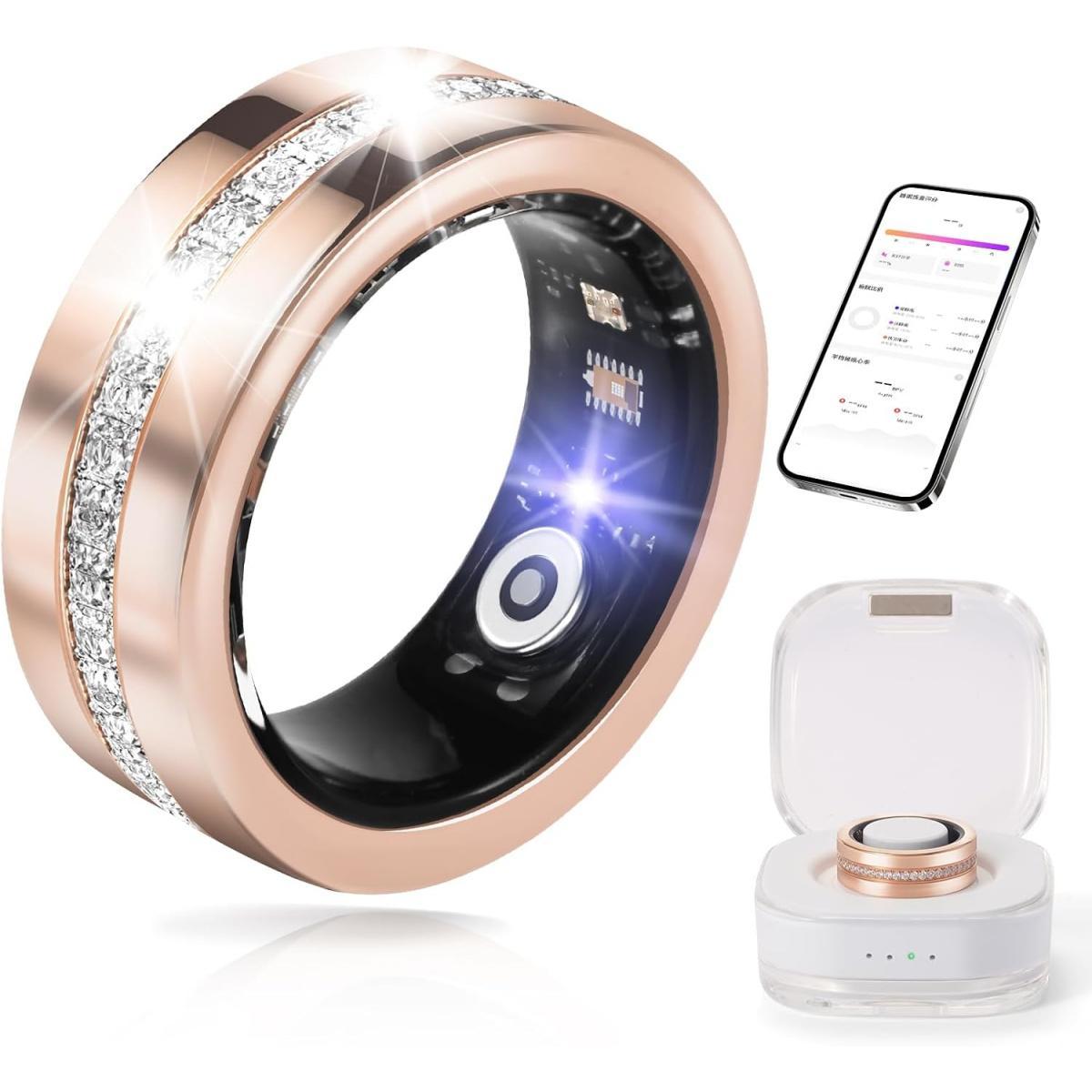 Luxury Diamond Rose Gold Smart Ring for Women – Heart Rate & Tech Core