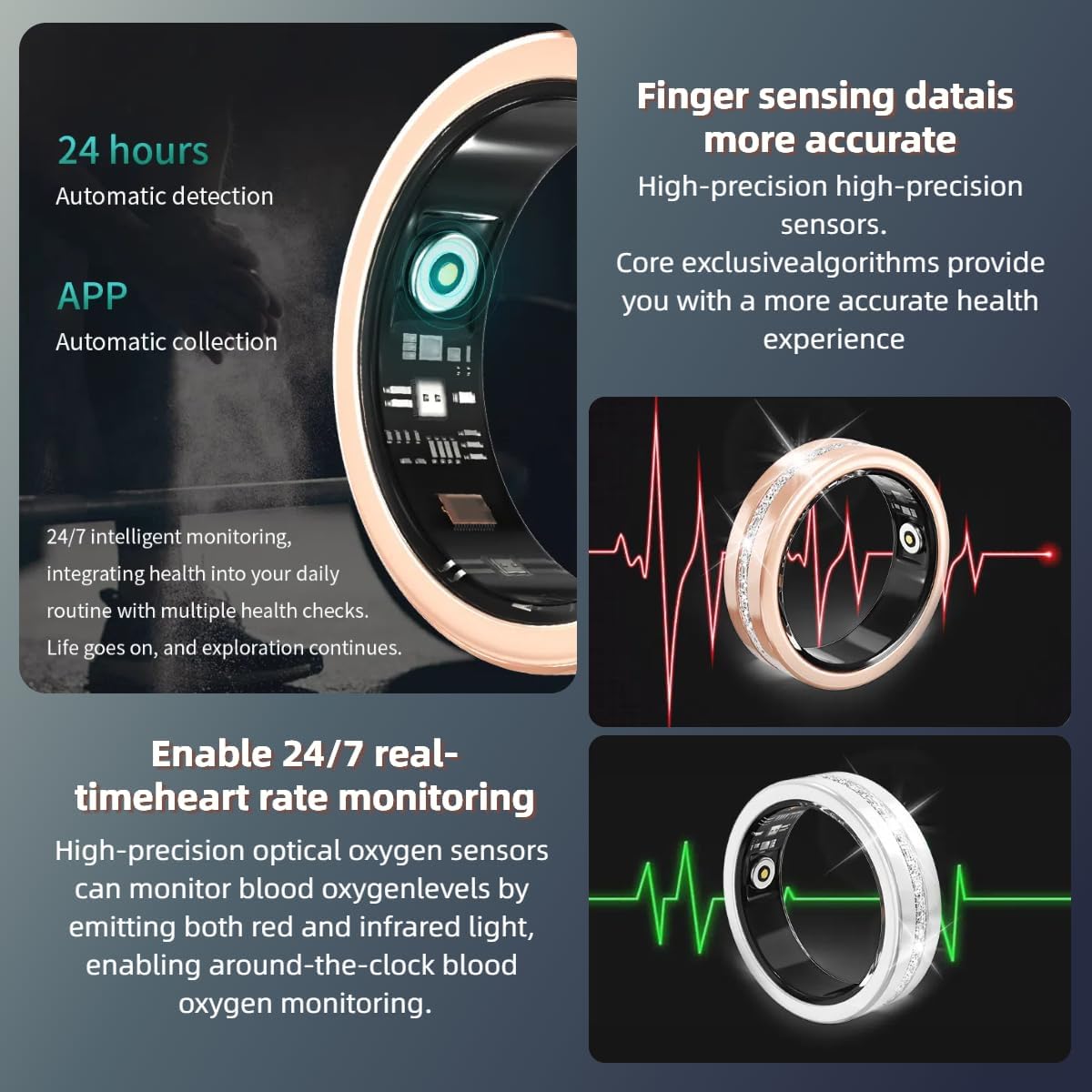 Luxury Diamond Rose Gold Smart Ring for Women – Heart Rate & Tech Core