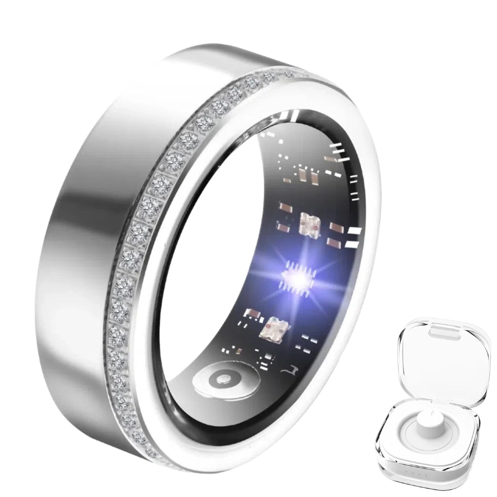 Luxury Diamond Silver Smart Ring for Women – Heart Rate & Tech Core